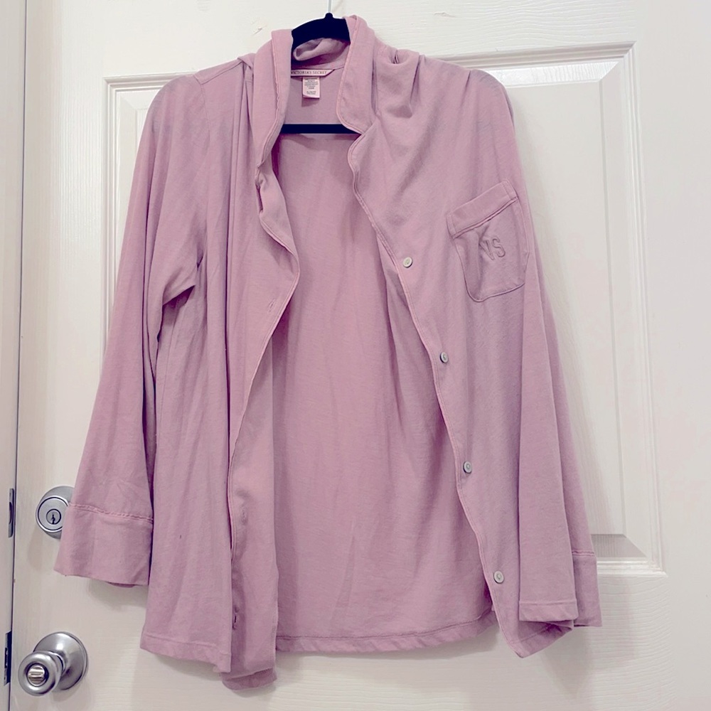 Pink button down sleep shirt